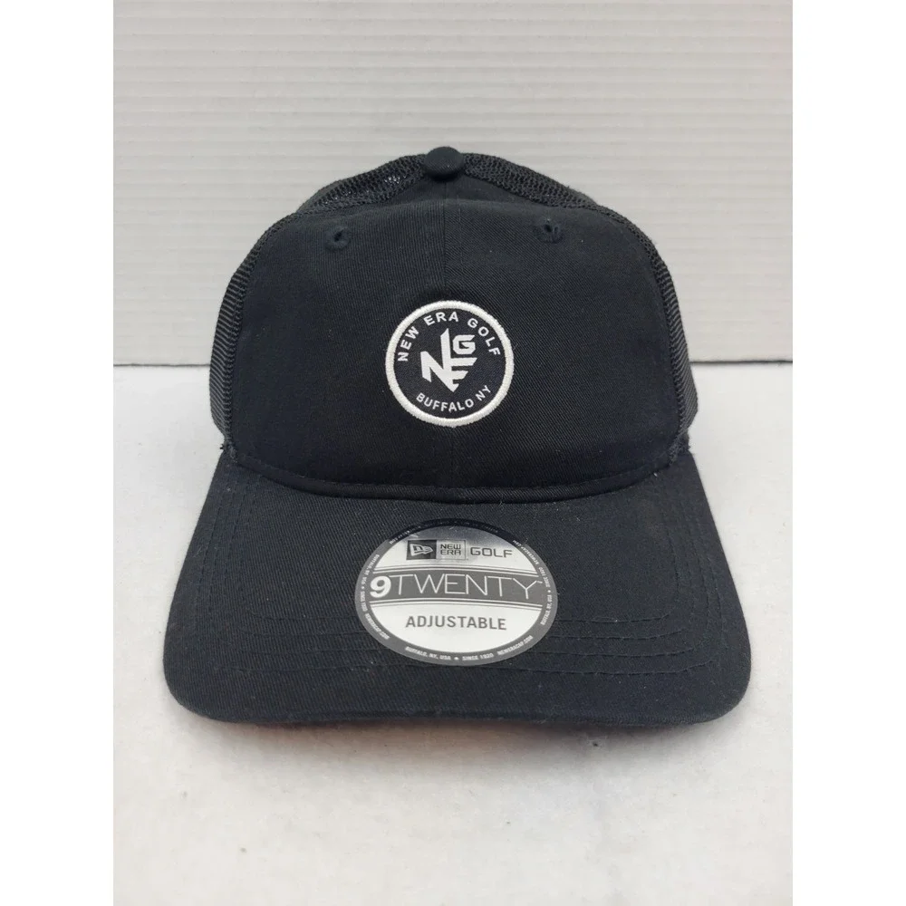 NWT New Era 9Twenty Golf Black Trucker Strapback Logo Patch OSFM Hat Cap